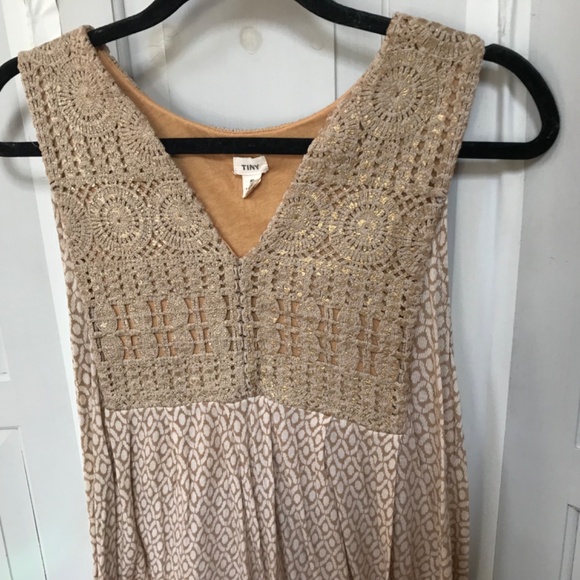 Tiny Tan Crochet Lace Sleeveless Top w/ Metallic Detail - Picture 8 of 14